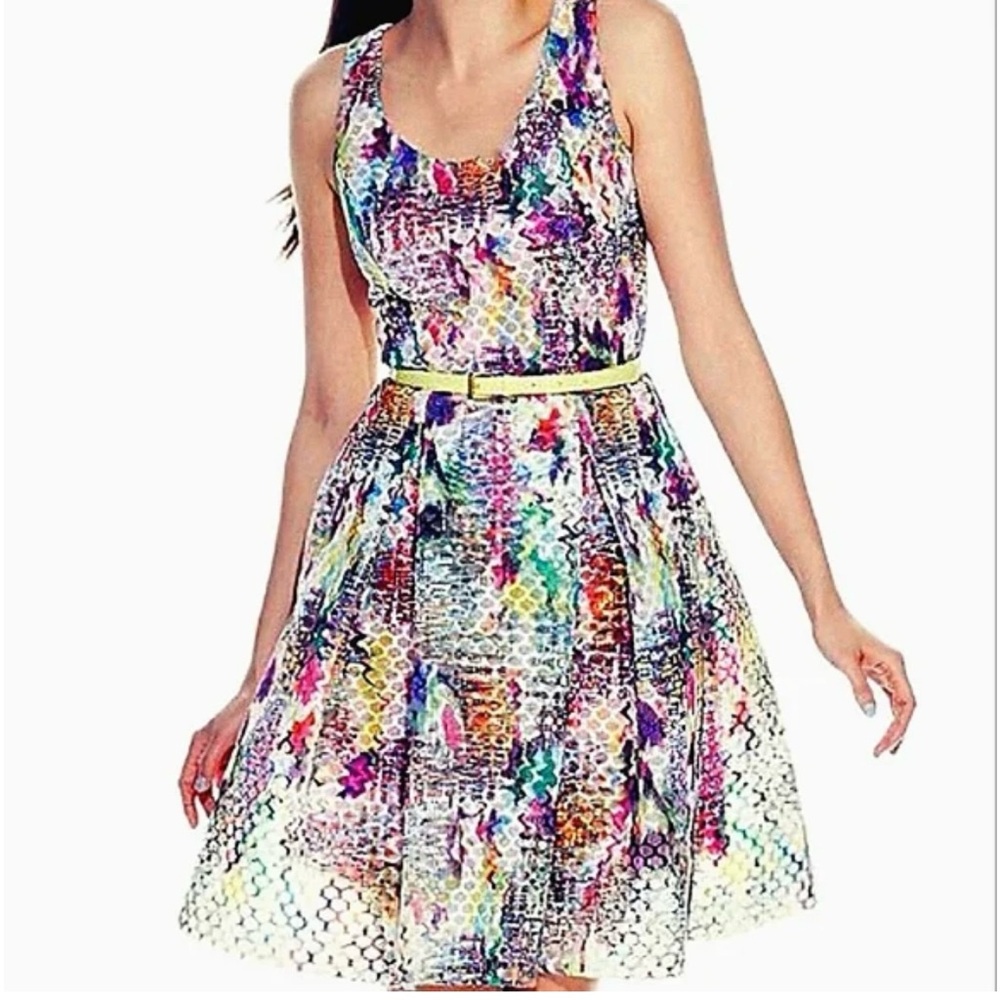 New York and Company Multicolored fit and flare Dress pleated cocktail